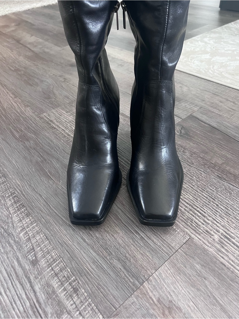 Vince Camuto Alfelia Knee High Black Square-Toe Heeled Boots
